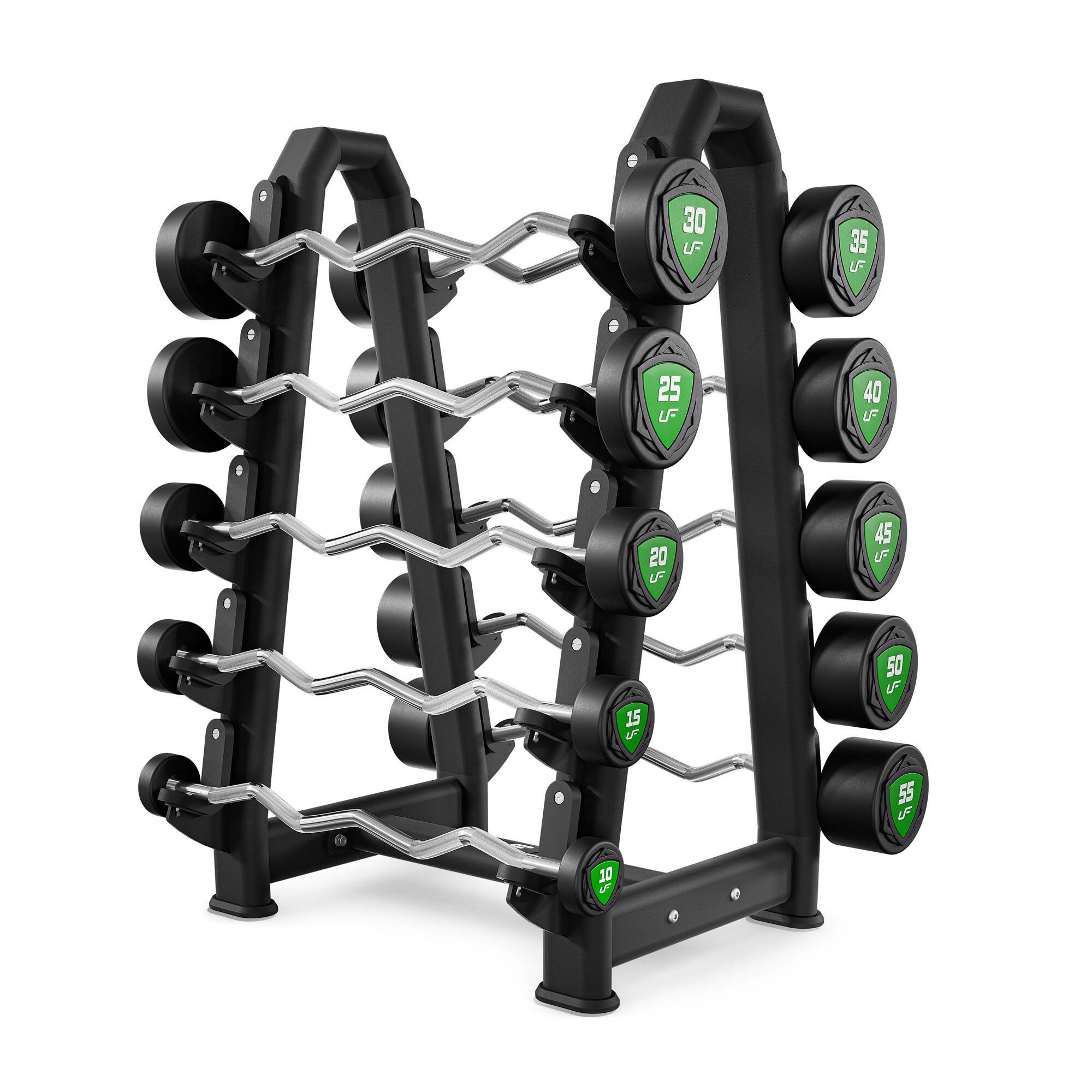 Set bilanciere curvo in poliuretano 10-55 kg (incrementi da 5 kg) 325 kg – UpForm