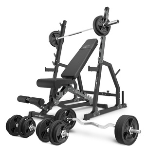 Set MS3_2.0_113KG_G | panca bifacciale + cavalletti da palestra con assicurazione e regolazione della distanza + barre rinforzate e pesi gommati 113 kg - Marbo Sport