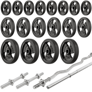 Set MS3_2.0_113KG_G | panca bifacciale + cavalletti da palestra con assicurazione e regolazione della distanza + barre rinforzate e pesi gommati 113 kg - Marbo Sport